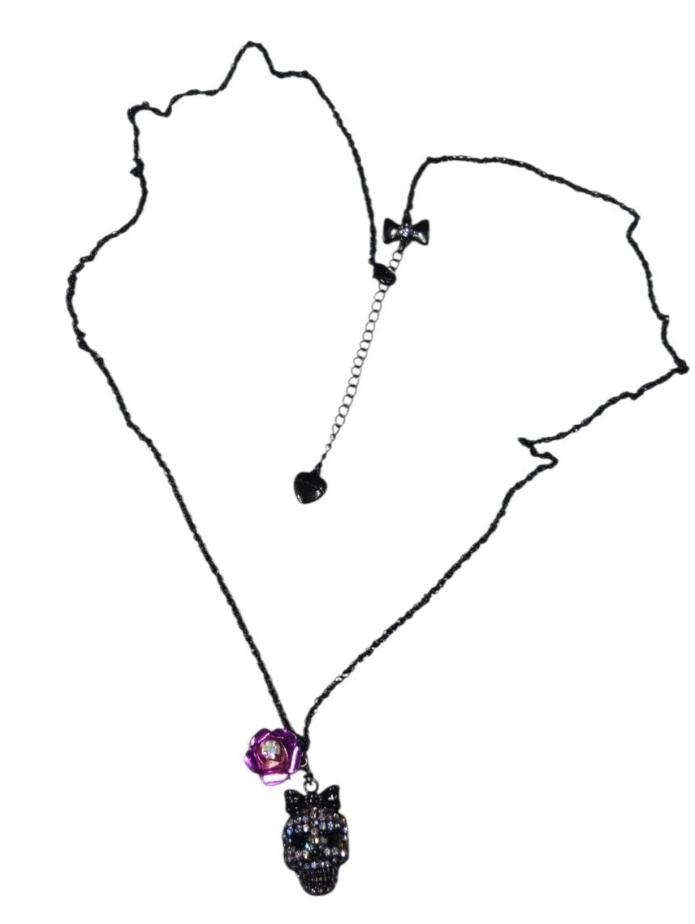💀Betsey Black Sugar Skull Pavé Iridescent Rhinestone Necklace / Pendant EPC